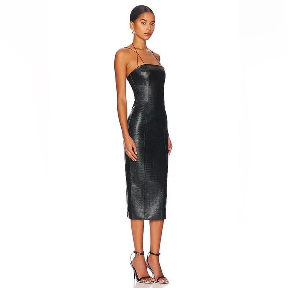 NWT Misha Revolve Dress Tiffany Black faux leather mini sheath Sz 2 - Picture 2 of 12